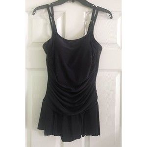 Miraclesuit Slimming Swimsuit Size 10 One-Piece Black Ruched Ruffle Skirt